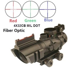 4X32 Tactical Rifle Scope Tri-Illuminated Reticle ACOG Scope W/Fiber Optic Sight