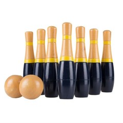 8″ Wooden Lawn Bowling Game Set with Mesh Bag 10 Pins Indoor Outdoor Kids