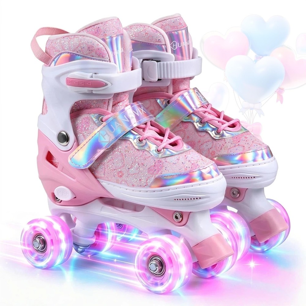 Adjustable Kids Roller Skates for Girls Boys Toddlers Teens Youth | 4 Sizes i…