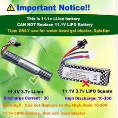 Airsoft Gel Ball Blaster 11.1V 2000mAh Battery, Water Bead Ball 11.1V Splatte…