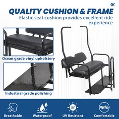 For 1982-2000 Club Car DS Golf Cart Flip Folding Rear Seat Kit w/ Grab Bar black