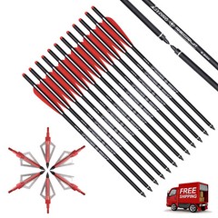 12PCS 22» Crossbow Bolts Carbon Arrows +12 Broadheads 100 grain Target Hunting