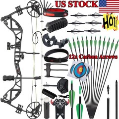 30-70lbs Archery Compound Bow Wheelbase 30.5» & Carbon Arrows for Hunting Shoot