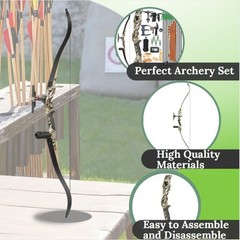 56″ Recurve Bow Carbon Arrows Set 30-50lbs Takedown Archery Target Hunting Shoot