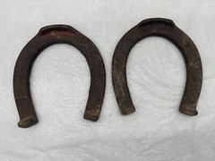 Pair of 2 Antique Vintage Pitching Horseshoes Marked 1 & 2 front & D back