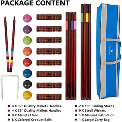 Croquet Set for Adults – 8 Players Croquette Kit with 35In Deluxe, 32In Regulati