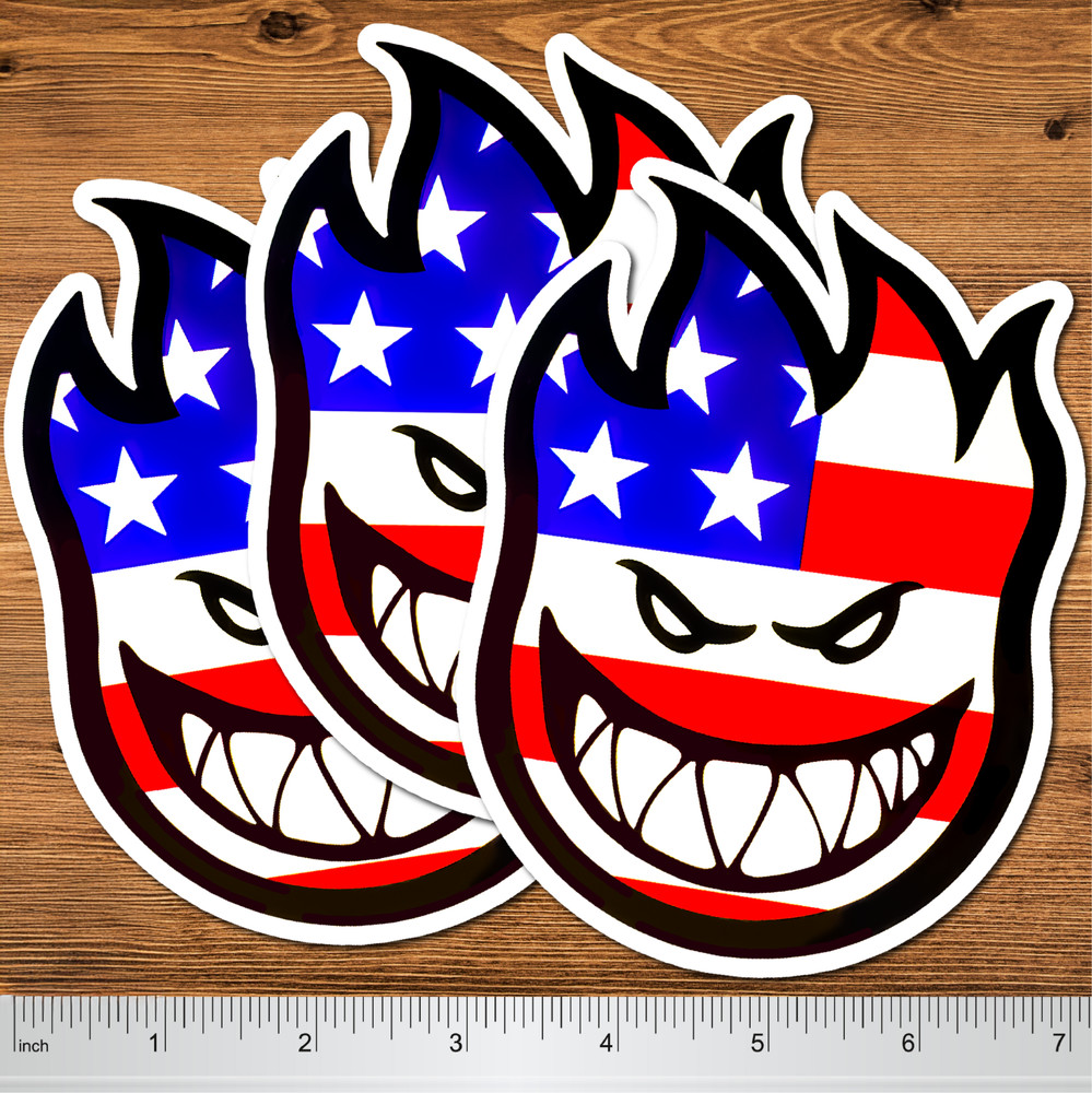 Spitfire Big-Head Sticker USA Flag Decal 3 Pack 6″ – Skateboard Car Laptop Vinyl