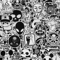 100Pcs Black White Stickers Skateboard Graffiti Laptop Luggage Car Decal Mix Lot
