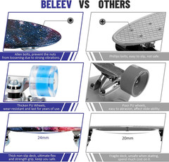 22 Inch Skateboards for Kids, Cruiser Skateboard for Beginners Girls Boys Teens