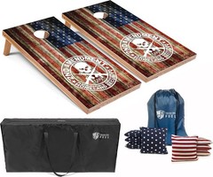 American Themed Cornhole Set 4’x2′ with Bean Bags Carrying Case Outdoor Game