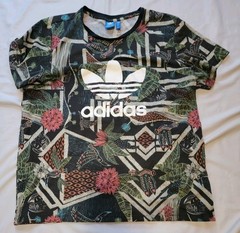adidas T Shirt Womens XL Black Trefoil Logo Floral Geo Print Graphic Tee Jungle