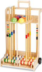 6 Player Croquet Set for Adults & Family with Rolling Wooden Stand 28″ Rubber