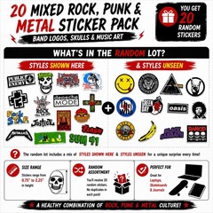 20 Mixed Rock Punk Metal Sticker Pack Band Logos Skulls Music Art Laptop Decals