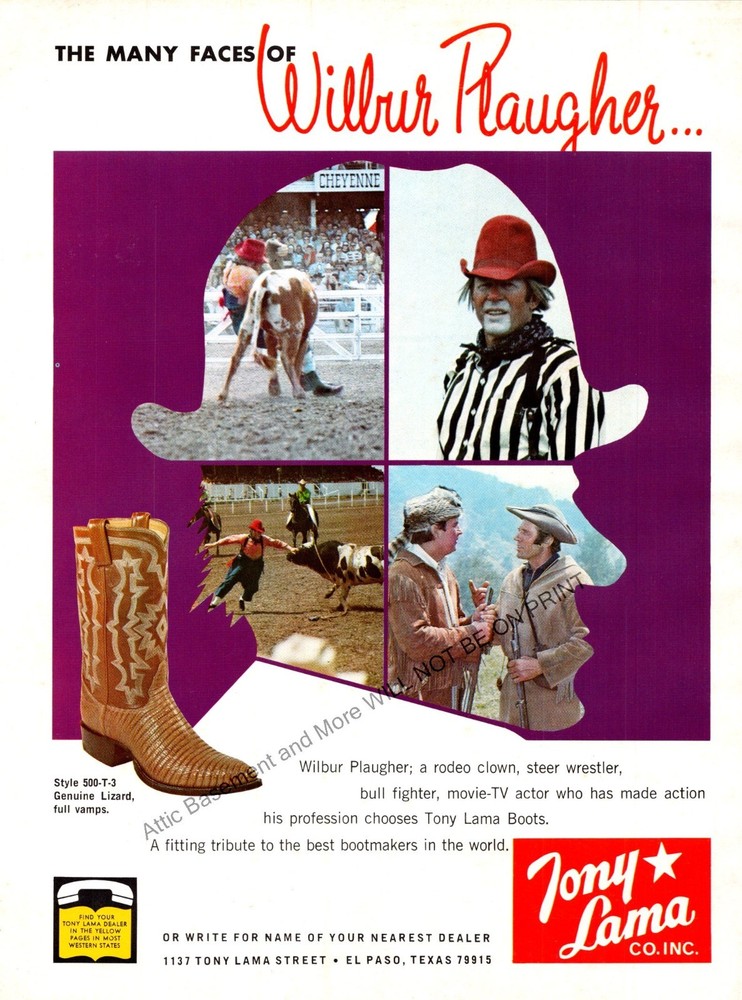 Wilbur Plaugher 1969 Tony Lama Boots Print Ad Ephemera Wall Decor
