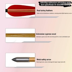 12Pcs 33″ Wooden Arrow LongBow Hunting Red Lightning Turkey Feather Fletching