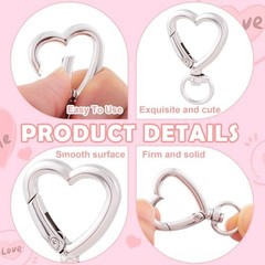 Heart Shape Keychain Clip, Heart Carabiner Spring Snap Gold, Silver, 16pcs