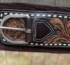 34” Size Tooled Leather Felt Bottom Western Girth Cinch