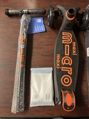 Micro Maxi Deluxe LED Scooter Black/Orange LED Wheels Ages 5-12 NEW OPEN BOX