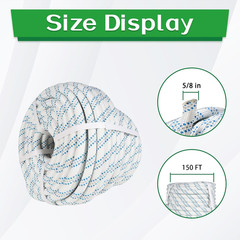 5/8 in 150 FT Braided Rigging Rope 11000 LBS Breaking Strength High Force Polyes
