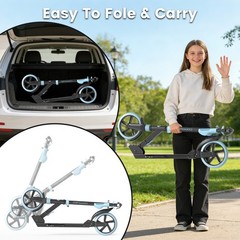 Commugo Foldable Kick Scooter Adjustable Scooter with Big Wheel for 8+ Kids