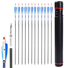 12/24pcs 30″ Carbon Archery Arrows Spine 500 Red Turkey Feather with Quiver Tube