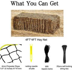 Large Round Bale Hay Net, Knotless Nets for Horses Slow 4*4FT, black