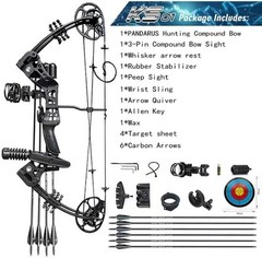 Compound Bow Set 15-45lbs for Pull Beginner and Teens Black Right Handed