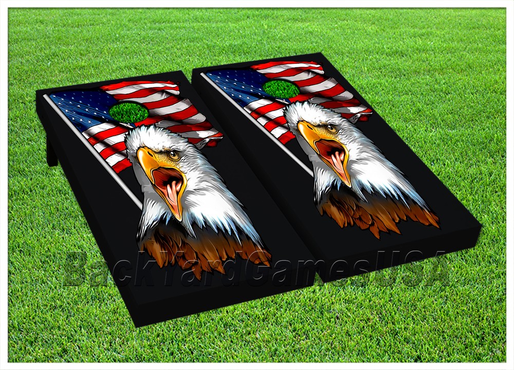 American Flag Bald Eagle CORNHOLE BEANBAG TOSS GAME w Bags Game Boards S 01408