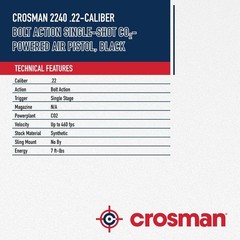 Crosman 2240 .22 Cal Air Pistol Bolt Action CO2 Pellet Gun + 250 Pellets & 5 CO2