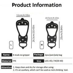 1 Pair 8-Teeth Ice Gripper Anti Slip Shoe Crampons Snow Cleats – NEW