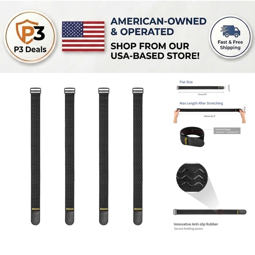 Anti-Slip Elastic Cinch Straps 4 Pack – 24″ x 2″ for Organizing Luggage & Gear