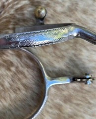 Pair Adult Western Spurs Embossed Design Brass Rowels