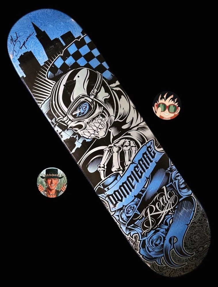 RARE SIGNED Nick Dompierre Race Car Real Skateboard Deck DOUBLE SIDED Skull NEW