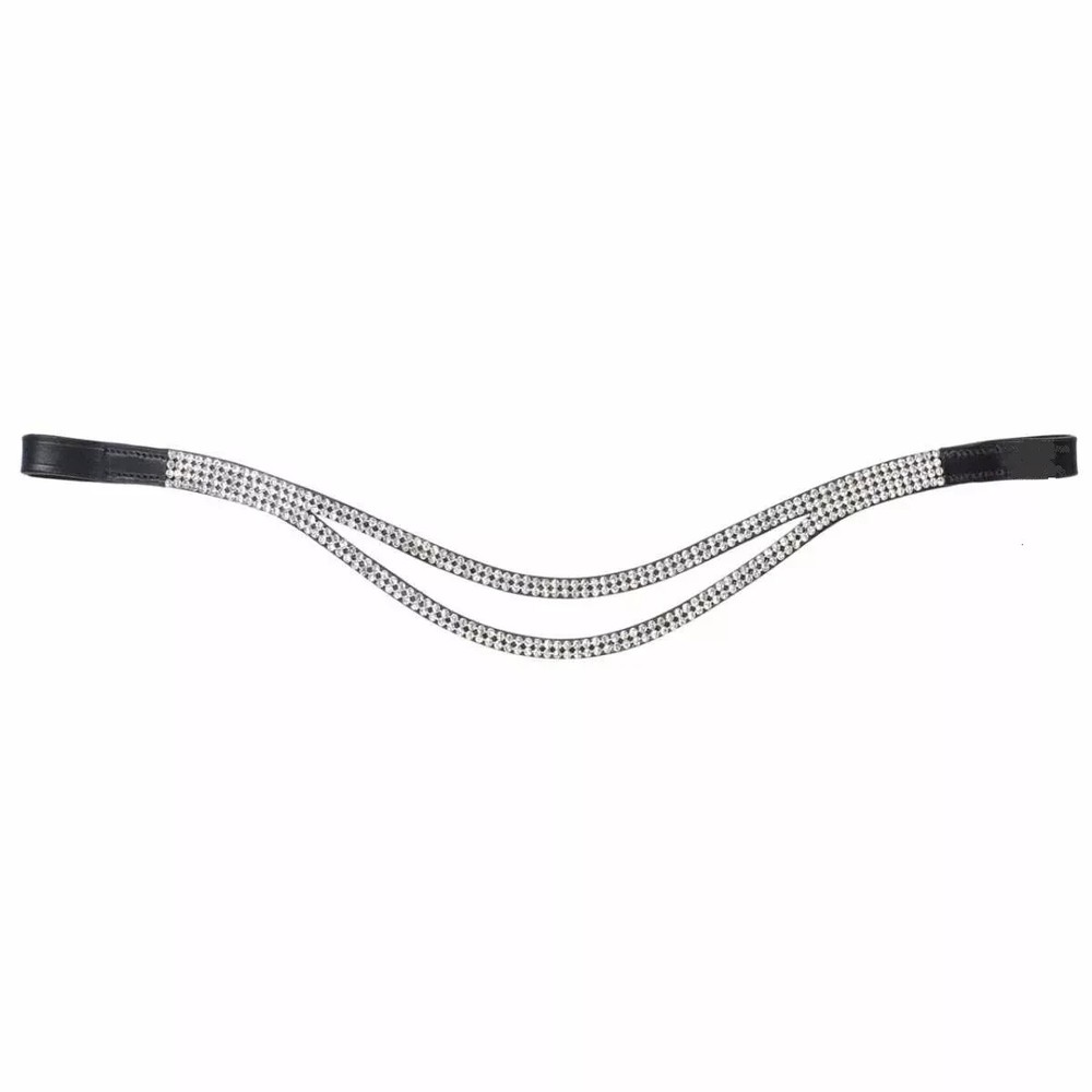Designer Leather Clear Crystal 4 Row Silver Browband For Horse.