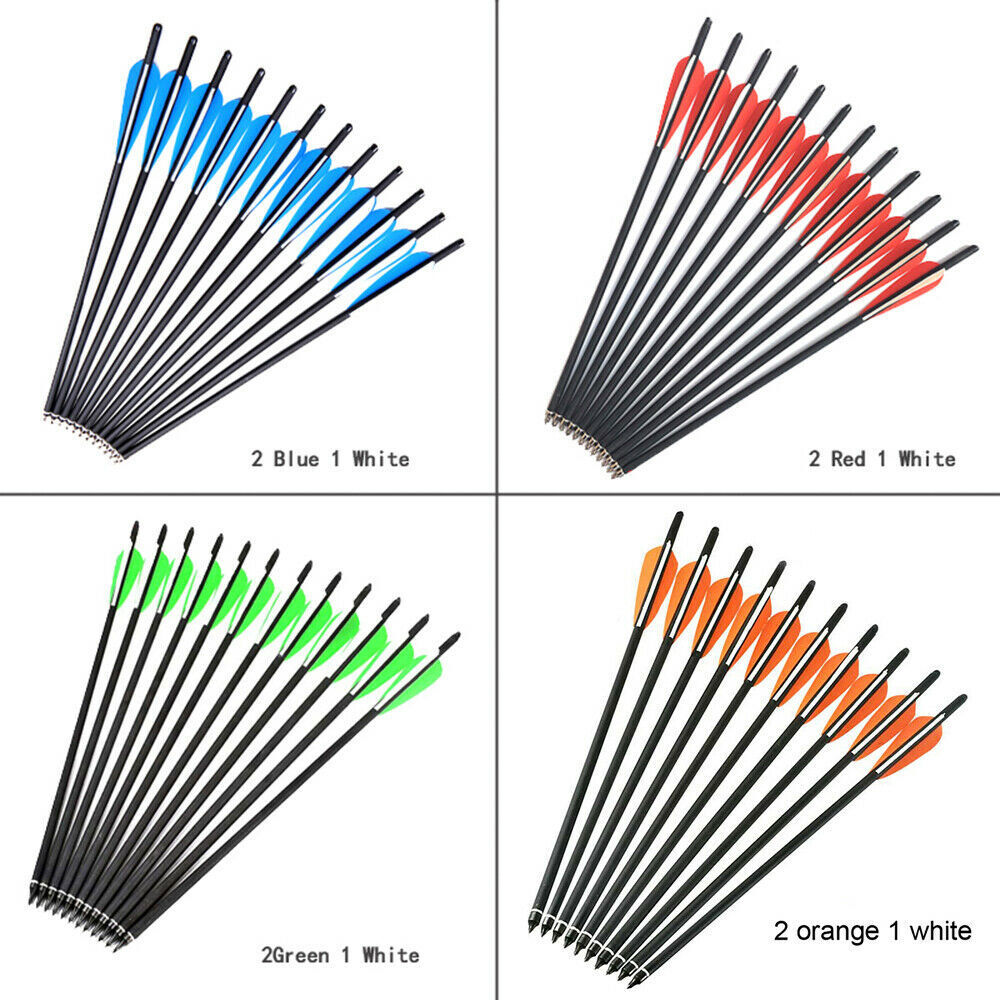 12pcs 20» Carbon Crossbow Bolts Hunting Arrows OD8.8mm 100Gr Arrowheads /Quiver