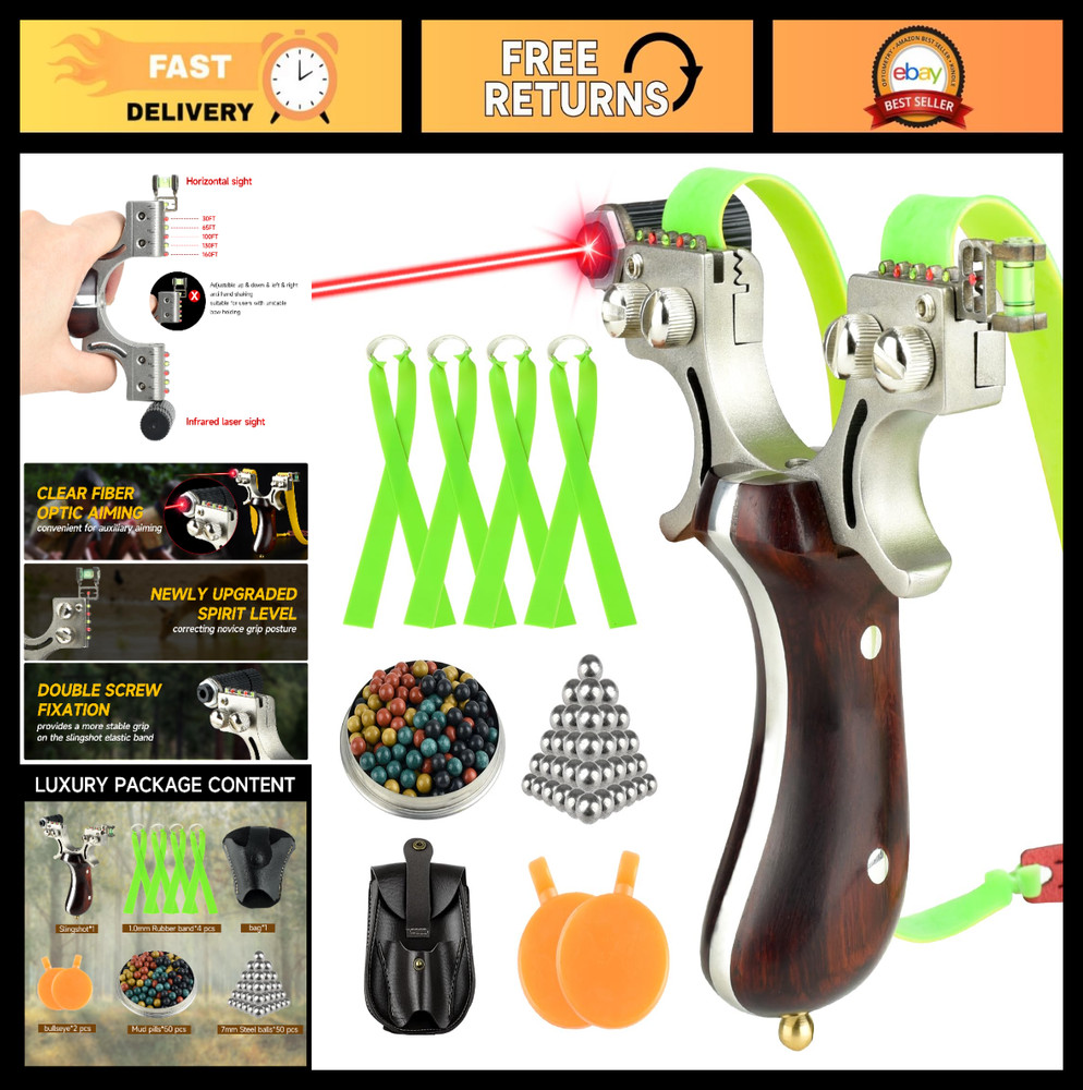 High-Precision Stainless Steel Slingshot Set, Flat Leather, Hunting Accessory