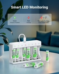 8 Bay AA AAA Battery Charger for NiMH NiCD Rechargeable Batteries,USB HighSpe…
