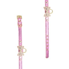 Gold Bling Diamond Giltter Leather Fashion Collar with Ring for Tags for Smal…