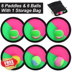 Toss and Catch Paddle Game Set 6 Paddles 6 Balls Storage Bag