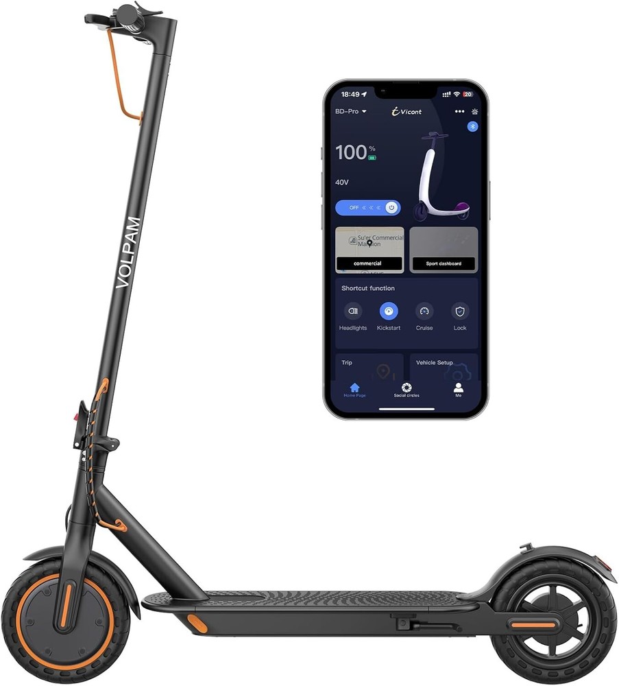 VOLPAM Electric Scooter, 350W/500W, 8.5″/10″ Tires, 12/21/28 Miles Range, 16/19/