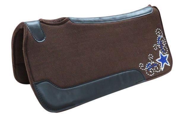 Western Horse Saddle Pad 31″ L X 1″ Thick Brown Wool Felt w/ Crystal Rhinestones