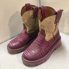 Ariat Fatbaby Western Boots Kids Size 12 Purple Croc Print Suede Embroidery