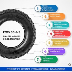 12×3.00-6.5 Tubeless Tire – Street E-Scooter Tire, 12×3 for High-Speed Ride