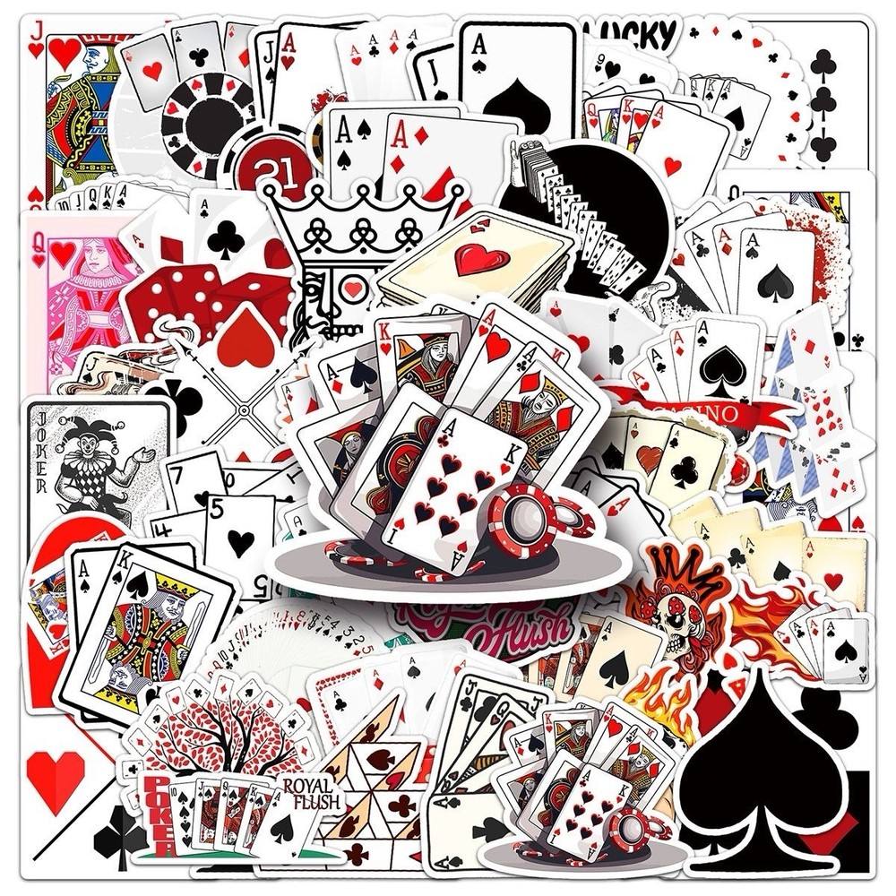 50Pcs Random Classic Card Suites Poker Cartoon Game Room Waterproof Stickers