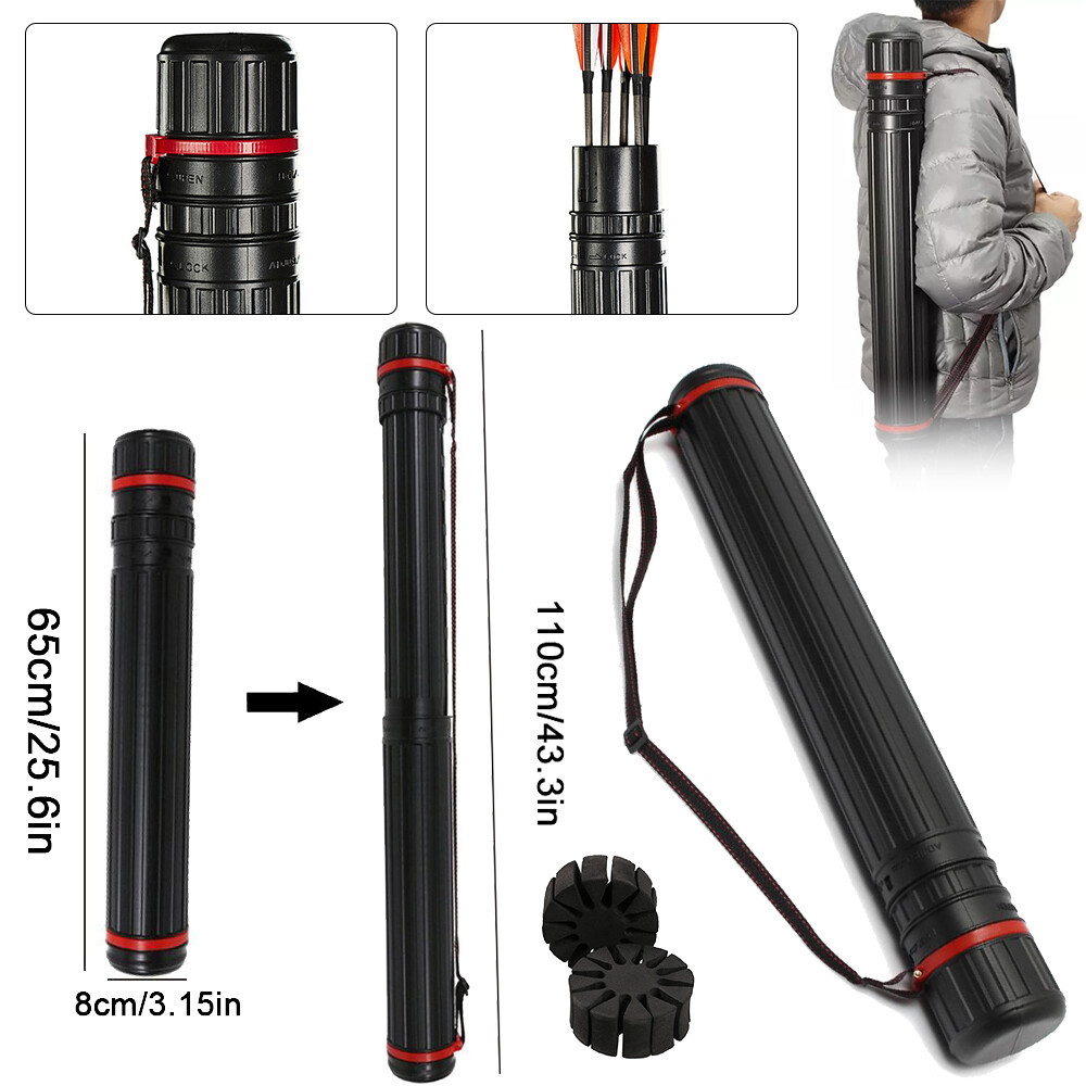 43.3in Adjustable Arrow Quiver w/ 2 Foam Hold Arrow Storage Bag For 12-24 Arrows