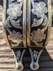 Western Ball End Spurs – Black Iron and Silver Floral