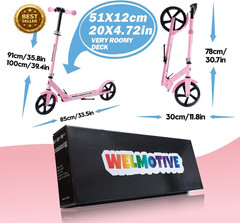 Foldable Kick Scooter for Kids Teens Adults Adjustable Big Wheel Rear Brake