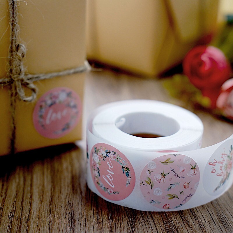 500 Assorted Round Floral Self Adhesive STICKERS Baby Shower Roll DIY LABELS