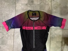 Zoot Triathlon Suit Size L Full Zip Short Sleeve Tri Suit Cycling Multicolor