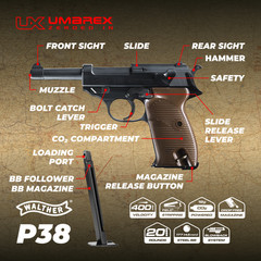 Umarex Walther P38 CO2 .177 Caliber Blowback Air Pistol 2252730 w/ BBs and CO2